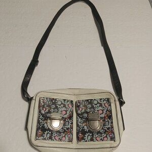 Fossil Women's Cream Leather Riley Dark Floral Top Zip Crossbody Bag